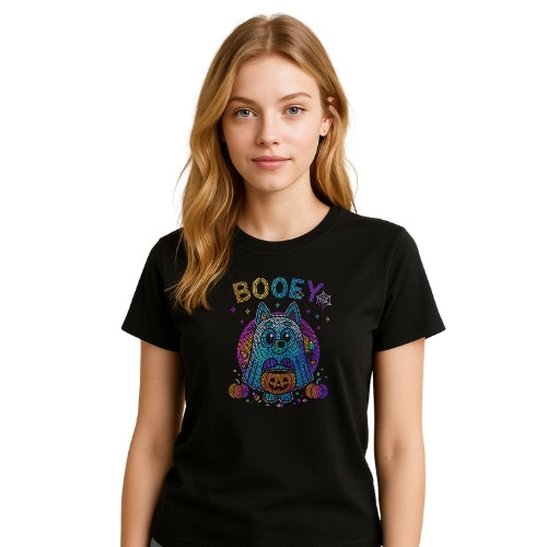 Rhinestone “BOOEY” Cat Ghost T-Shirt
