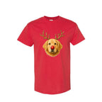 Merry & Furry Tees:Reindeer Golden Retriever Christmas Design – Cute Holiday Dog Graphic