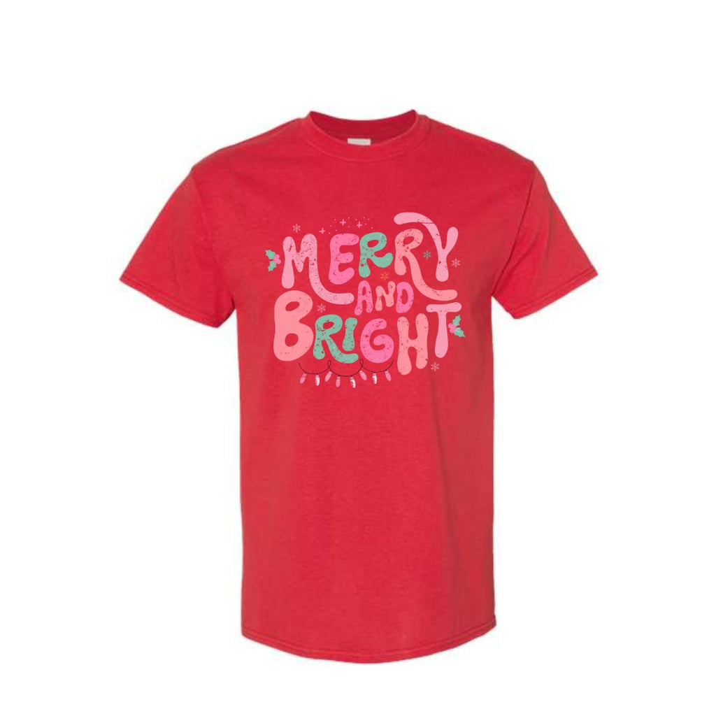 Holiday Shirt - Merry and Bright Pastel Christmas Graphic