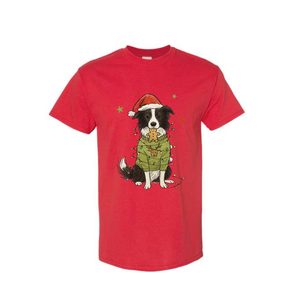 Merry & Furry Tees: Border Collie Christmas Lights Design – Cute Holiday Dog Lover Gift