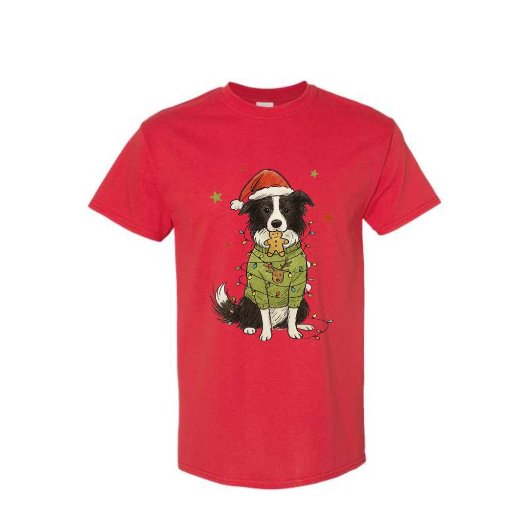 Merry & Furry Tees: Border Collie Christmas Lights Design – Cute Holiday Dog Lover Gift