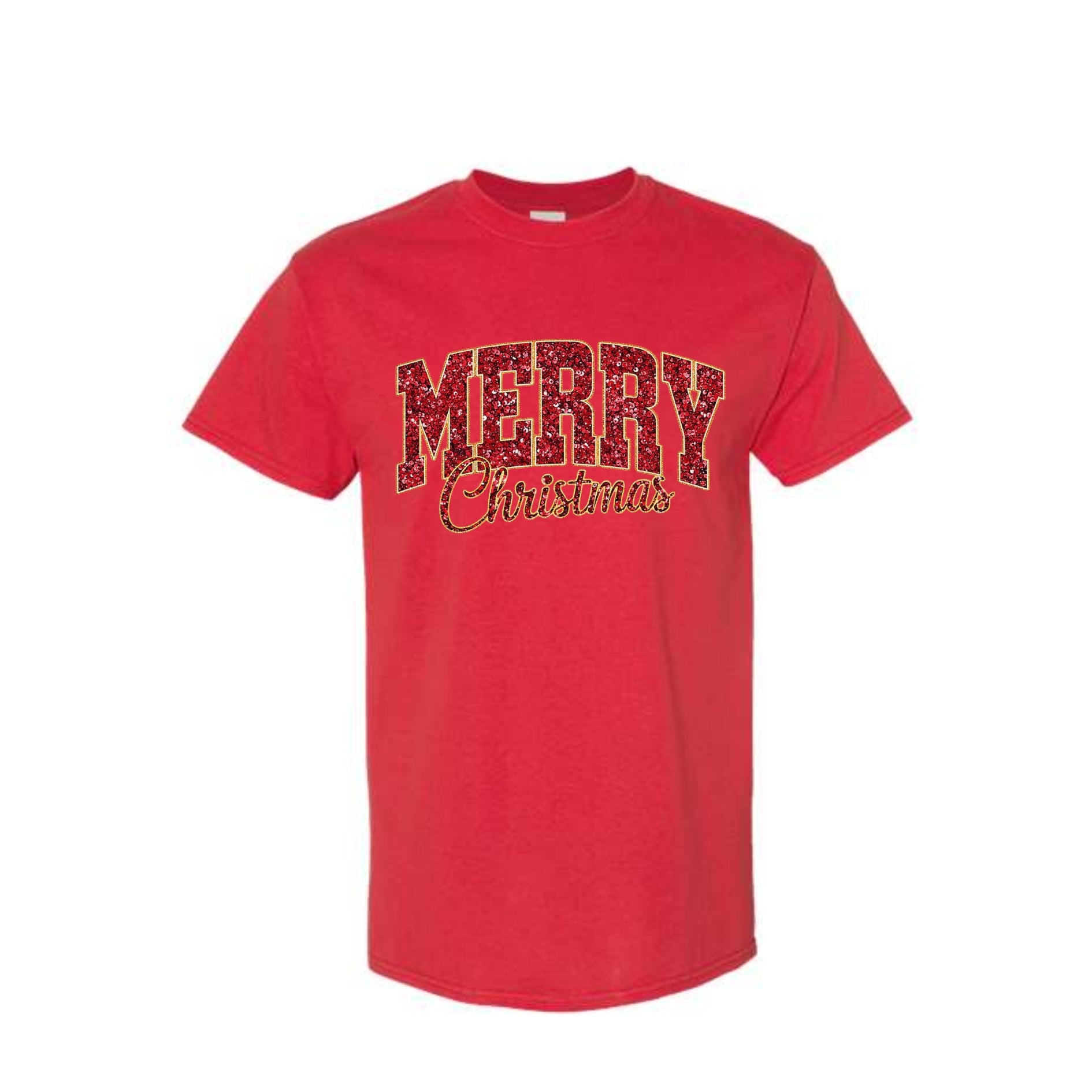 Minimalist Holiday Shirt - “Merry Christmas” Glitter Varsity Design