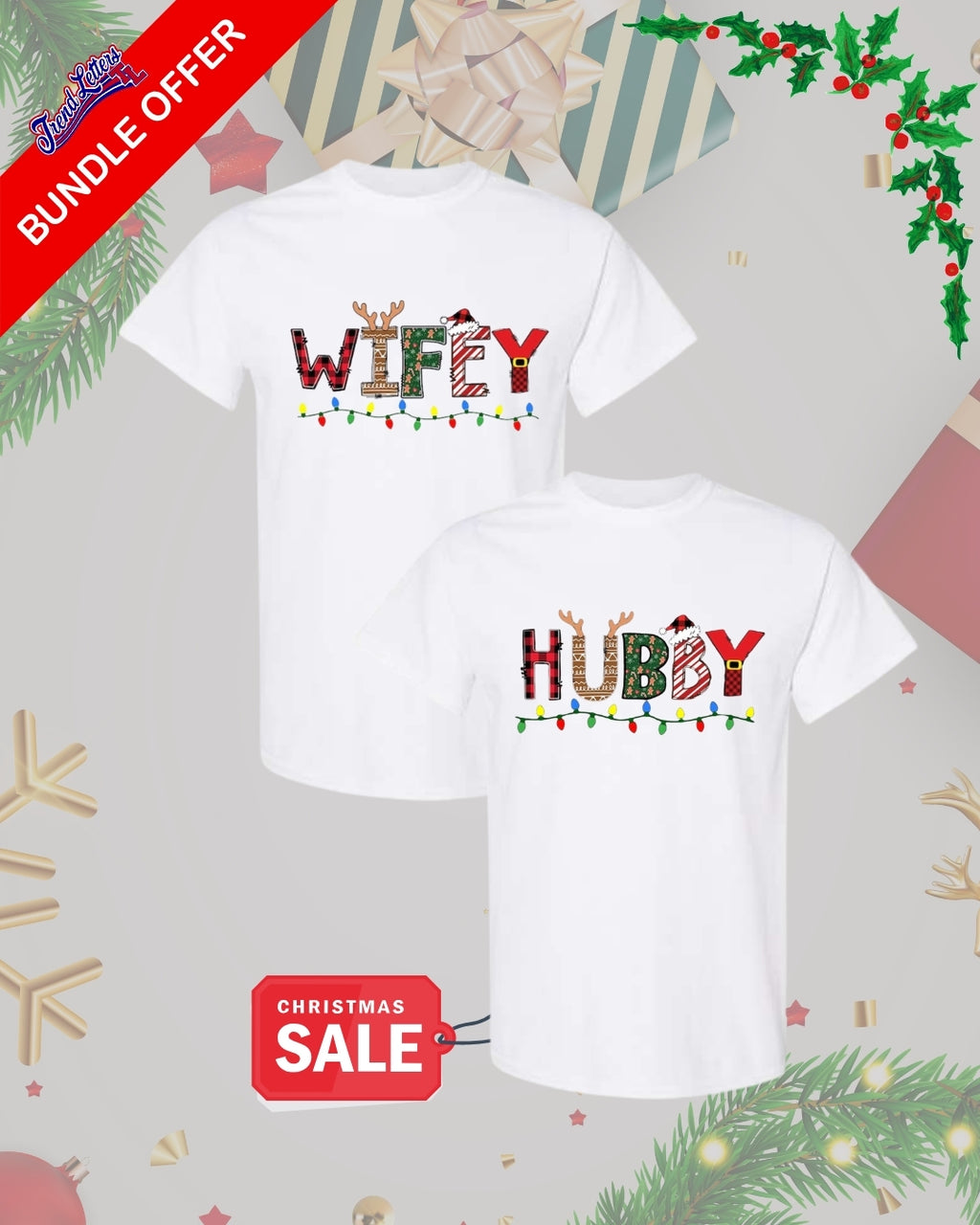 Holiday Shirt - Matching Couple Christmas Clothing – Hubby & Wifey Christmas Lights Design
