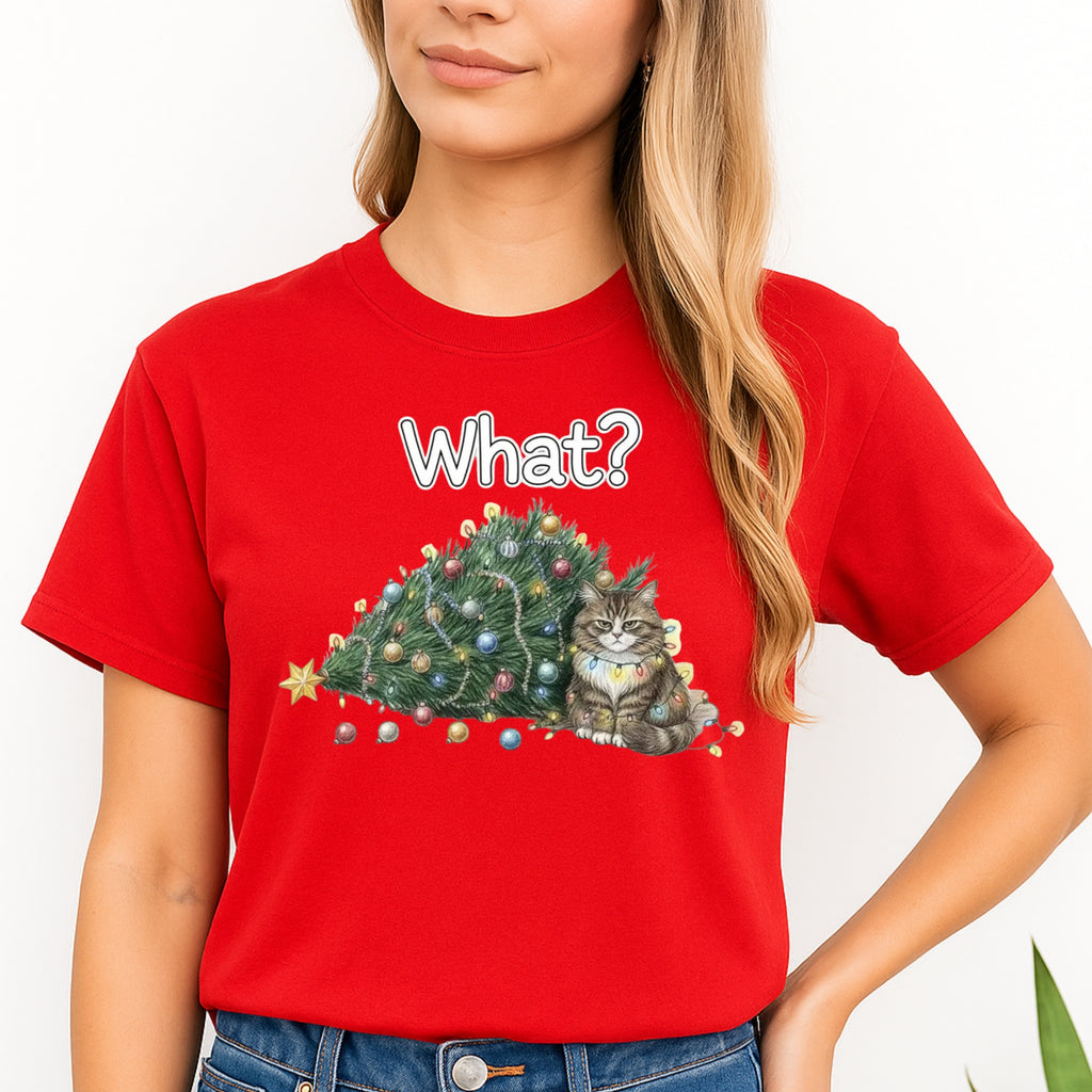 Christmas Tee for Pet Parents : “What?” Holiday Cat Lover Gift
