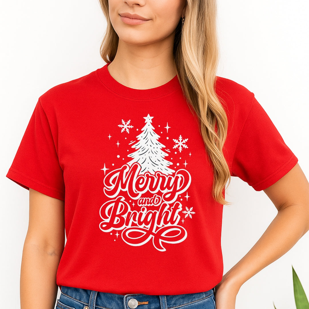 Minimalist Holiday Shirt - Merry and Bright” Christmas Tree Design