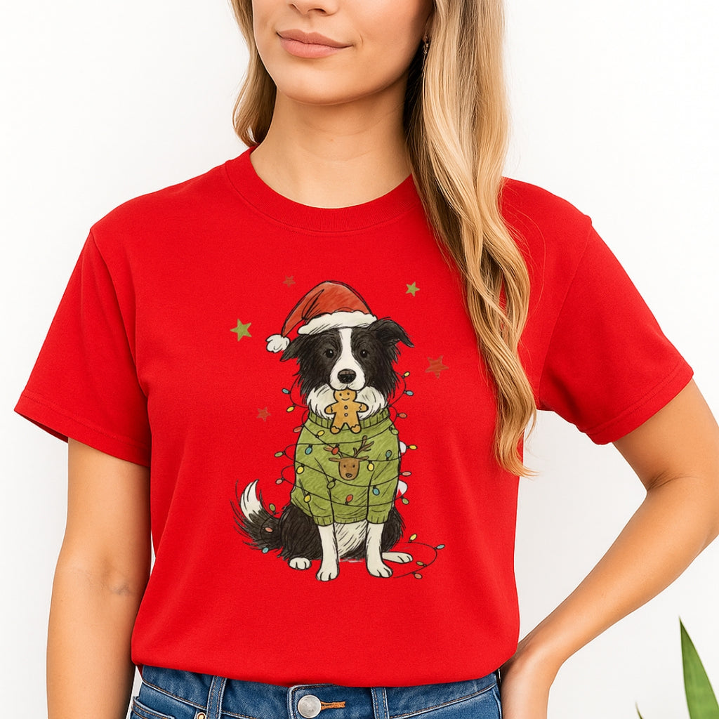 Merry & Furry Tees: Border Collie Christmas Lights Design – Cute Holiday Dog Lover Gift