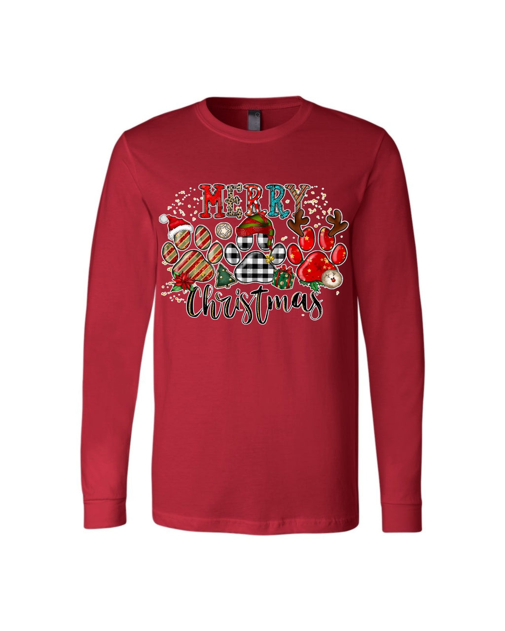 Merry Christmas Paw Print Buffalo Plaid Holiday Apparel – Cute Festive Dog Lover Design