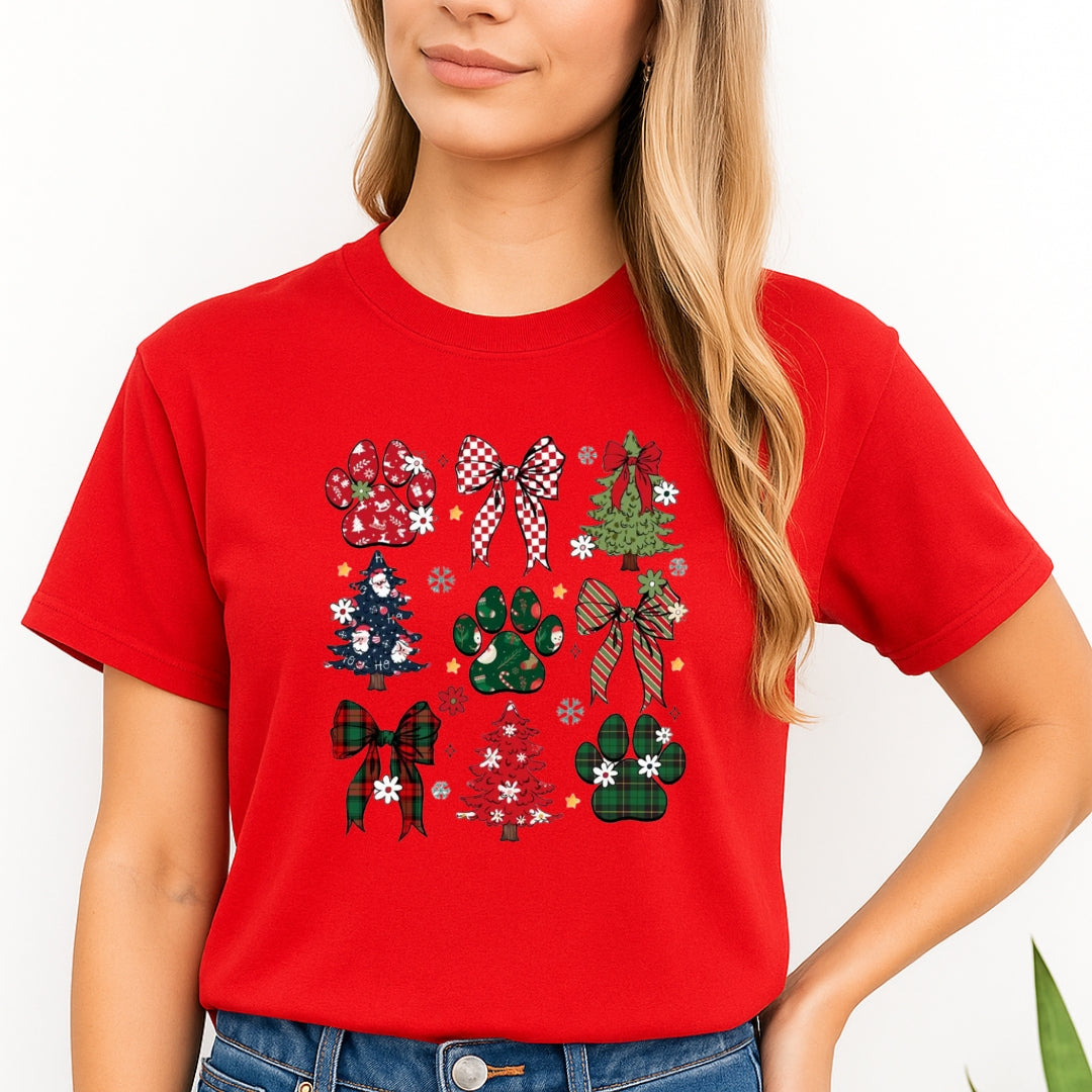 Christmas Tee for Pet Parents : Festive Paw Prints and Christmas Trees