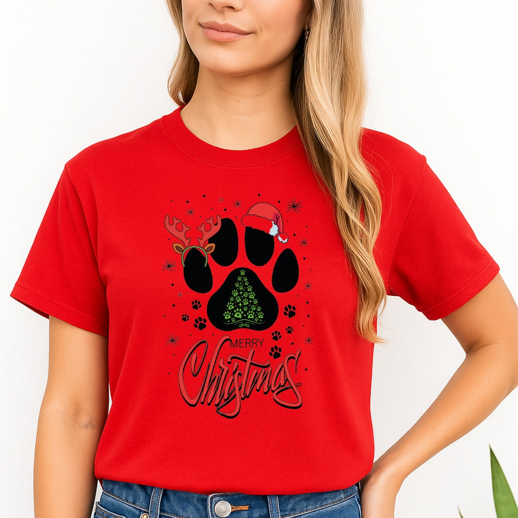 Merry & Furry Tees: Merry Christmas Paw Print Holiday Apparel – Festive Pet Lover Christmas Design