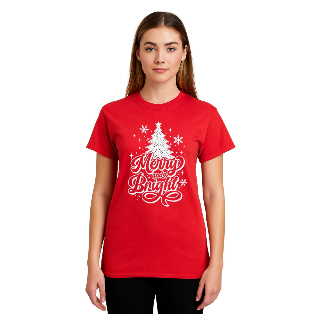 Minimalist Holiday Shirt - Merry and Bright” Christmas Tree Design
