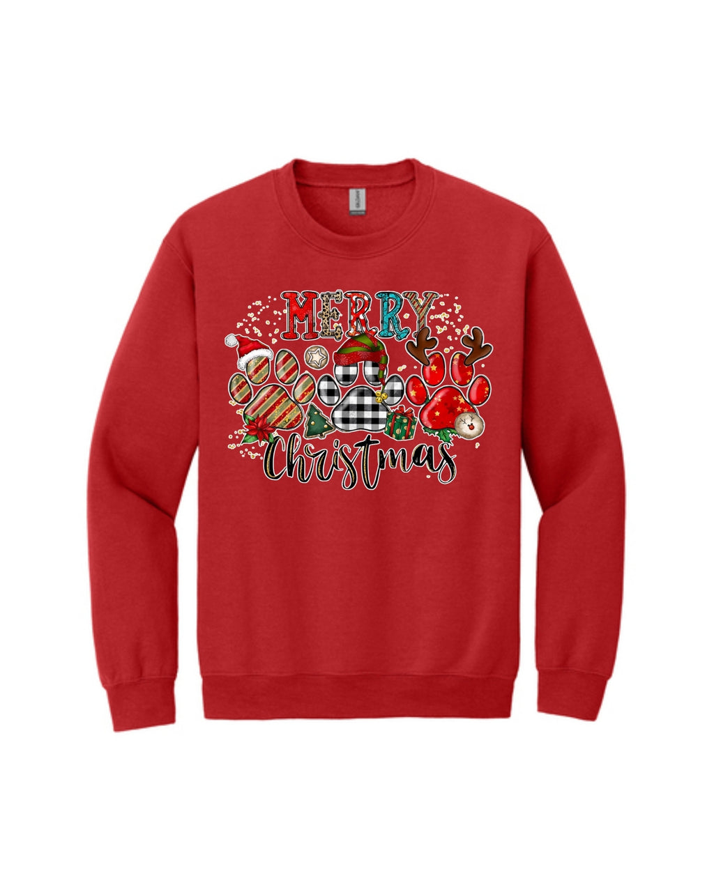 Merry Christmas Paw Print Buffalo Plaid Holiday Apparel – Cute Festive Dog Lover Design
