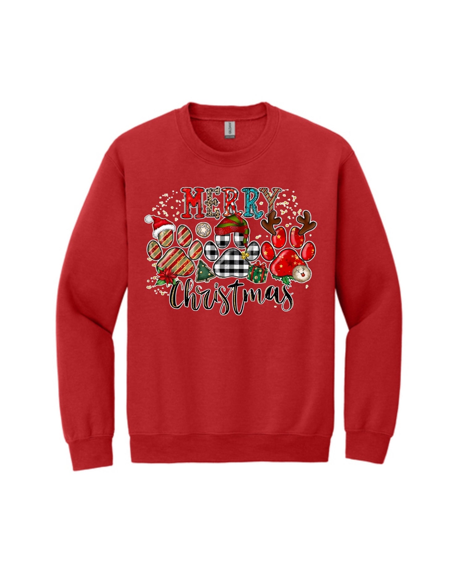 Merry Christmas Paw Print Buffalo Plaid Holiday Apparel – Cute Festive Dog Lover Design