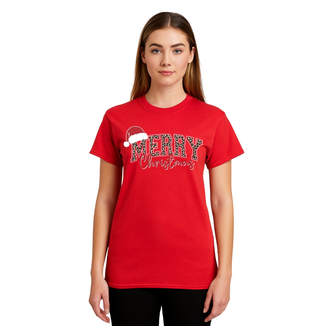 Holiday Shirt - “Merry Christmas” Leopard Santa Design
