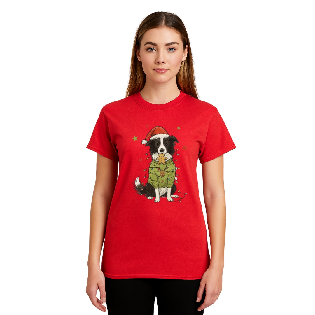 Merry & Furry Tees: Border Collie Christmas Lights Design – Cute Holiday Dog Lover Gift