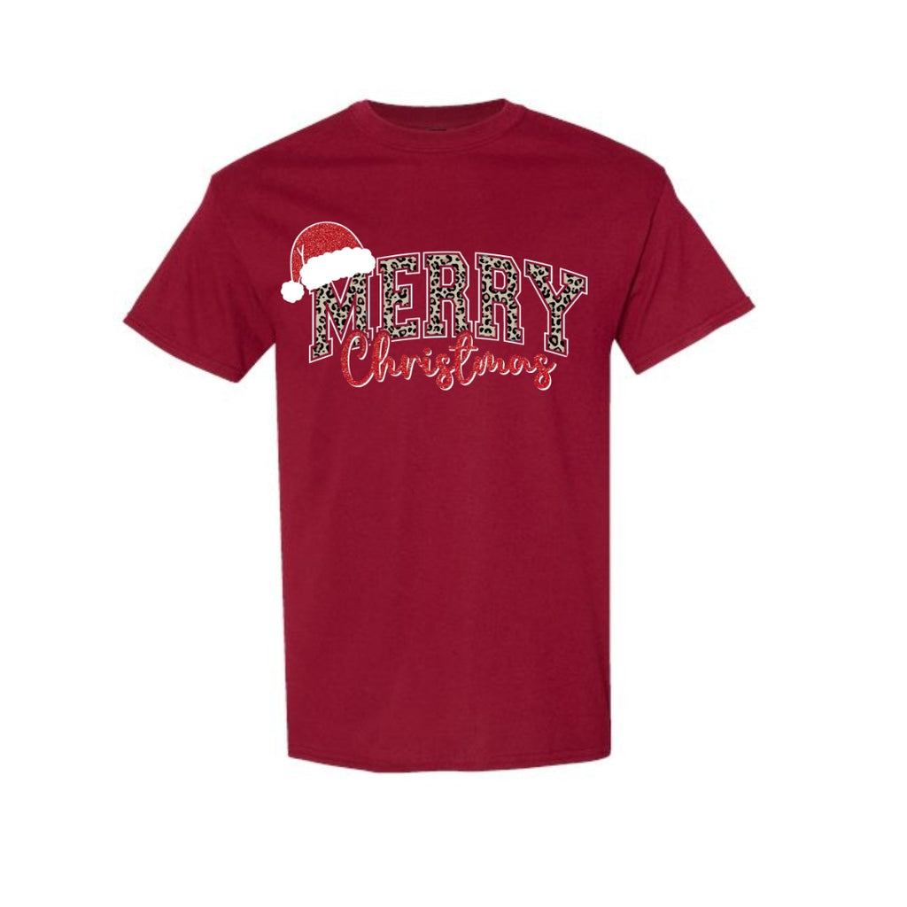 Holiday Shirt - “Merry Christmas” Leopard Santa Design