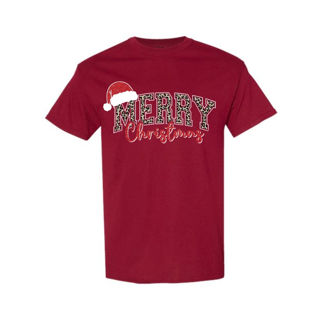 Holiday Shirt - “Merry Christmas” Leopard Santa Design