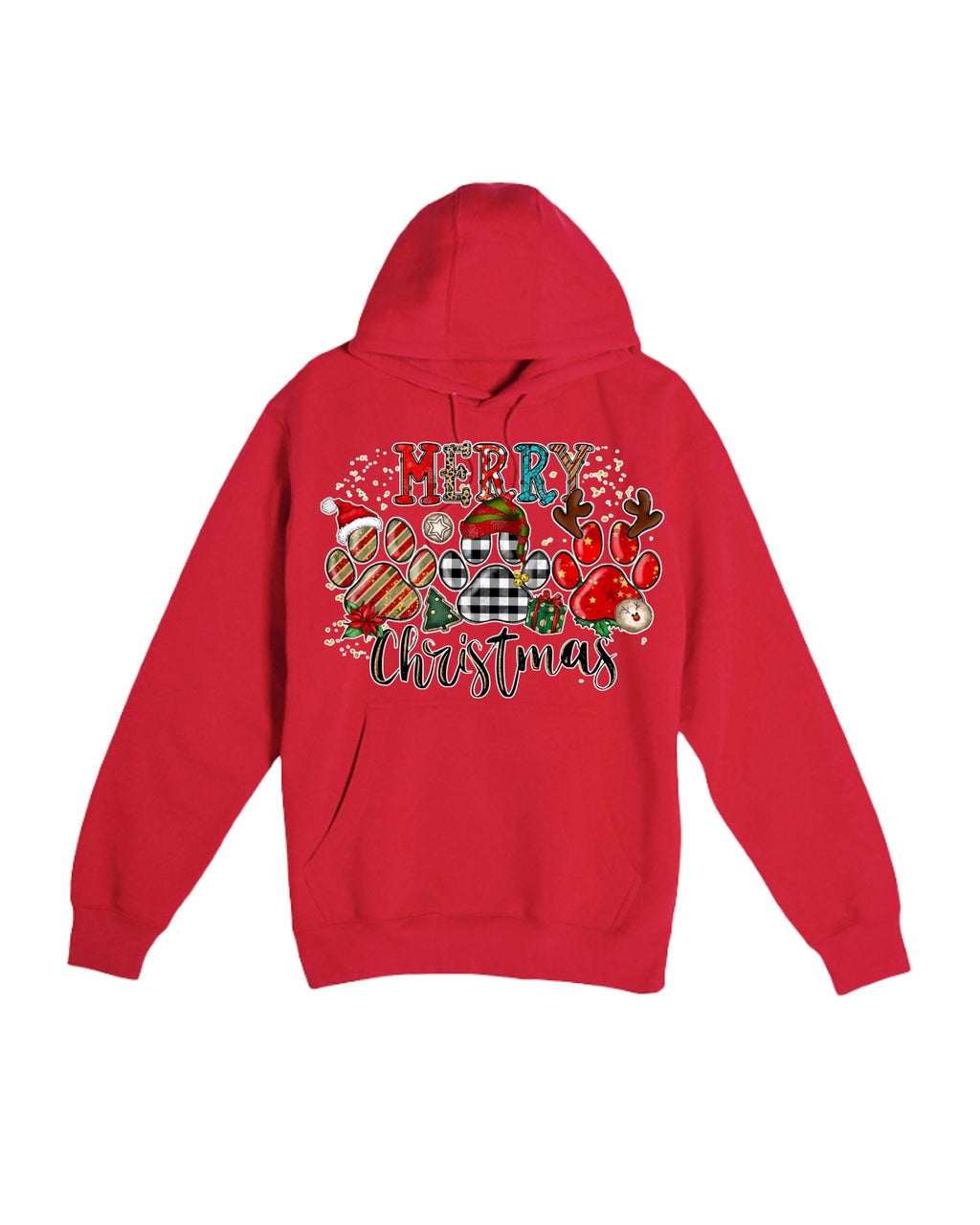 Merry Christmas Paw Print Buffalo Plaid Holiday Apparel – Cute Festive Dog Lover Design