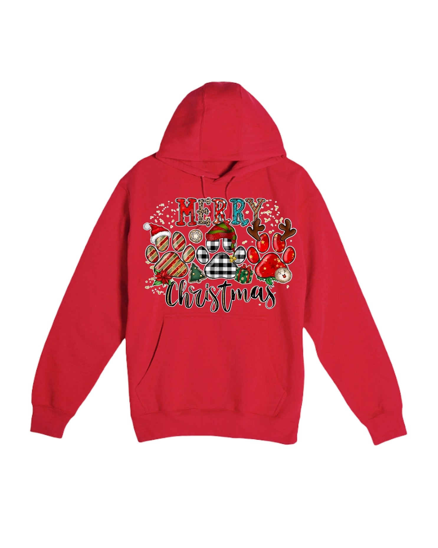 Merry Christmas Paw Print Buffalo Plaid Holiday Apparel – Cute Festive Dog Lover Design