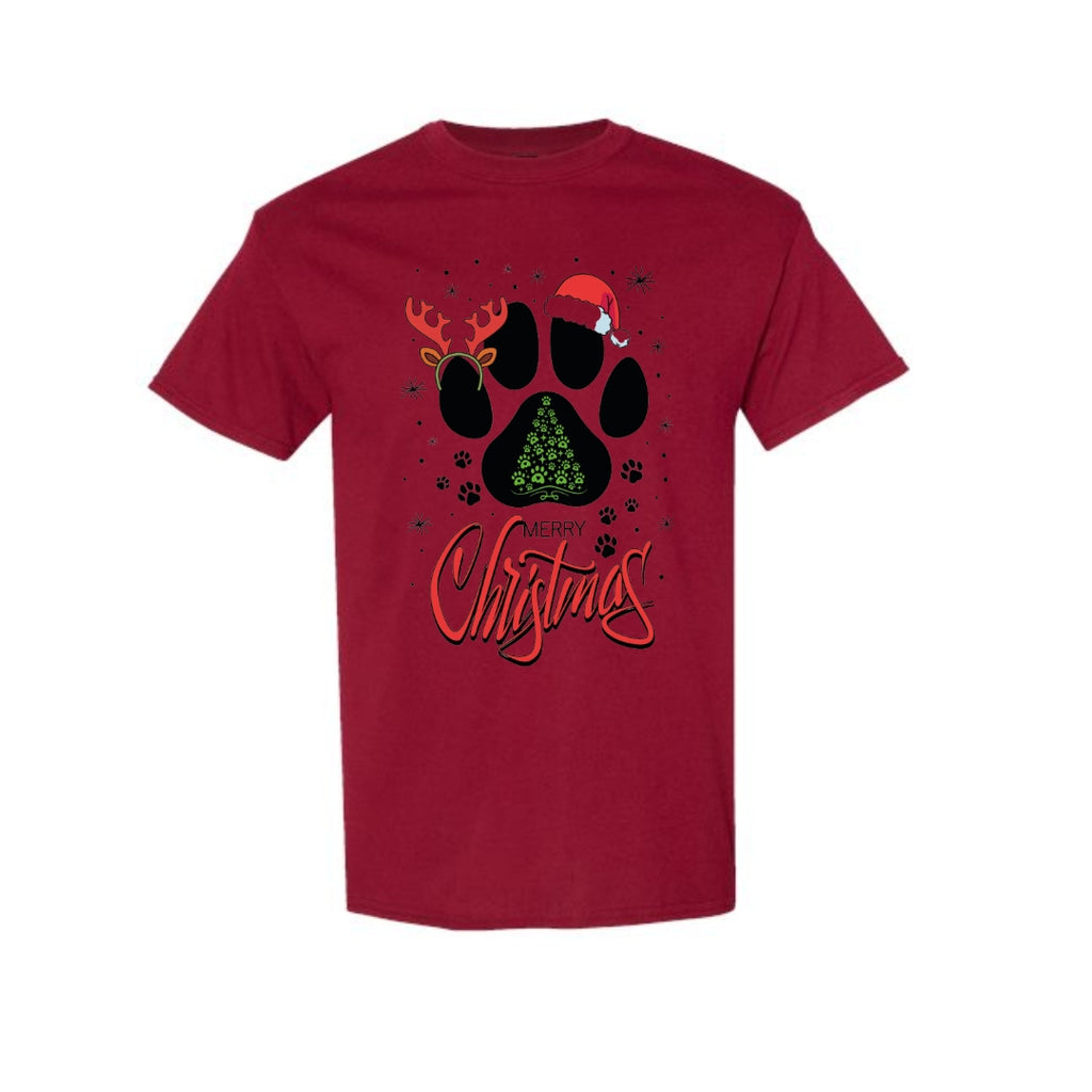 Merry & Furry Tees: Merry Christmas Paw Print Holiday Apparel – Festive Pet Lover Christmas Design