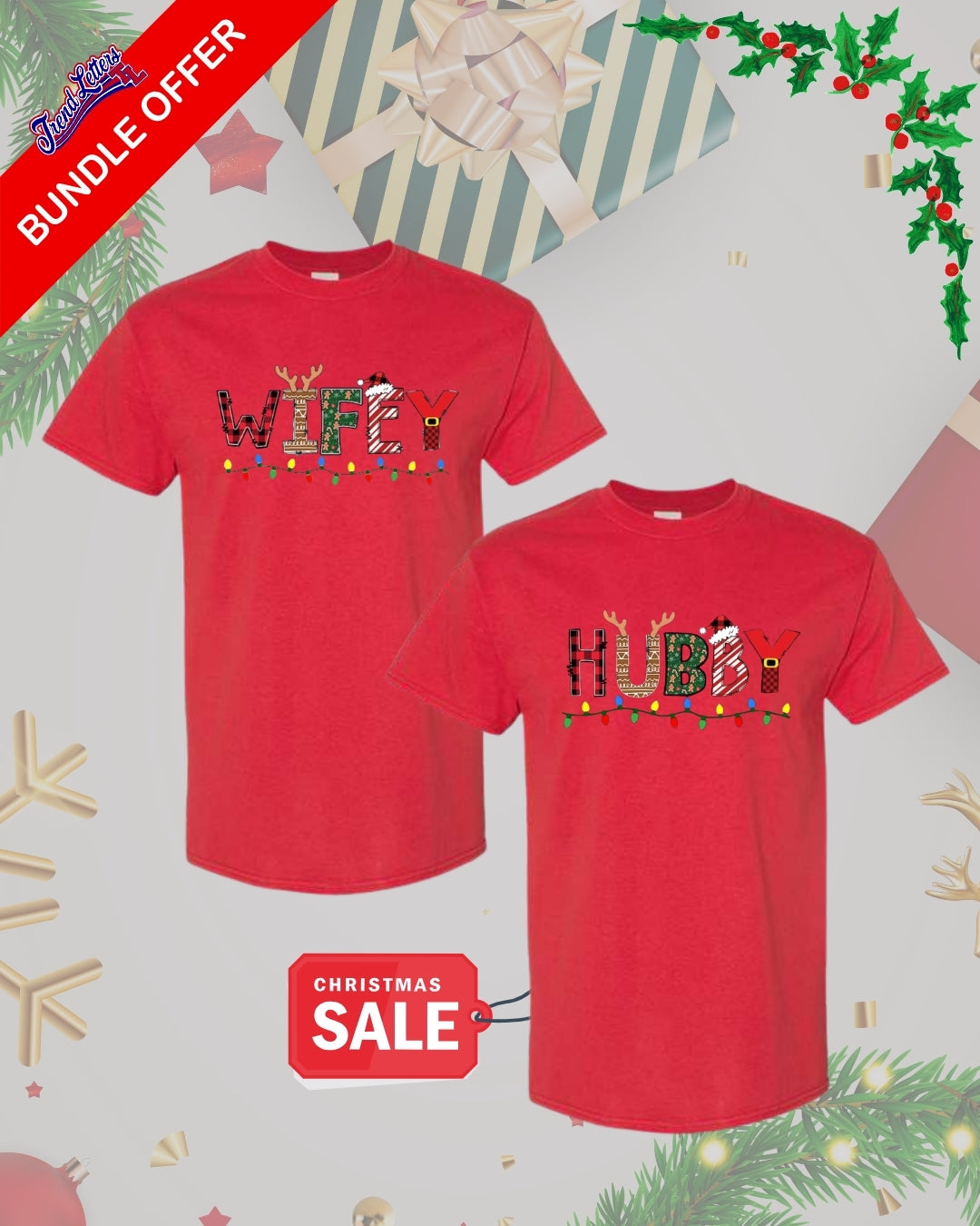 Holiday Shirt - Matching Couple Christmas Clothing – Hubby & Wifey Christmas Lights Design