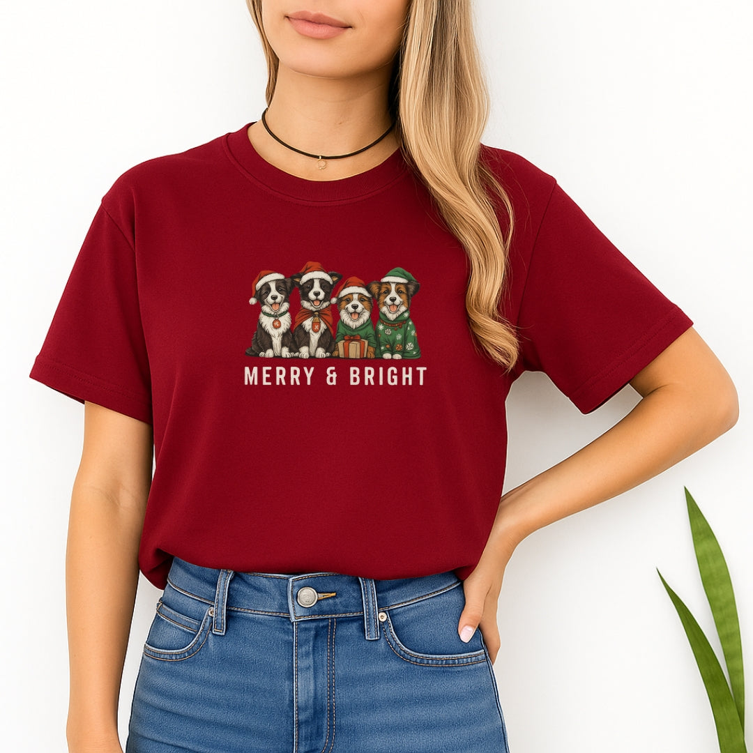 Merry & Furry Tees: Merry & Bright Border Collie Christmas Design – Festive Holiday Dog Lover Gift