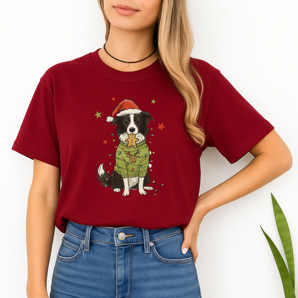 Merry & Furry Tees: Border Collie Christmas Lights Design – Cute Holiday Dog Lover Gift