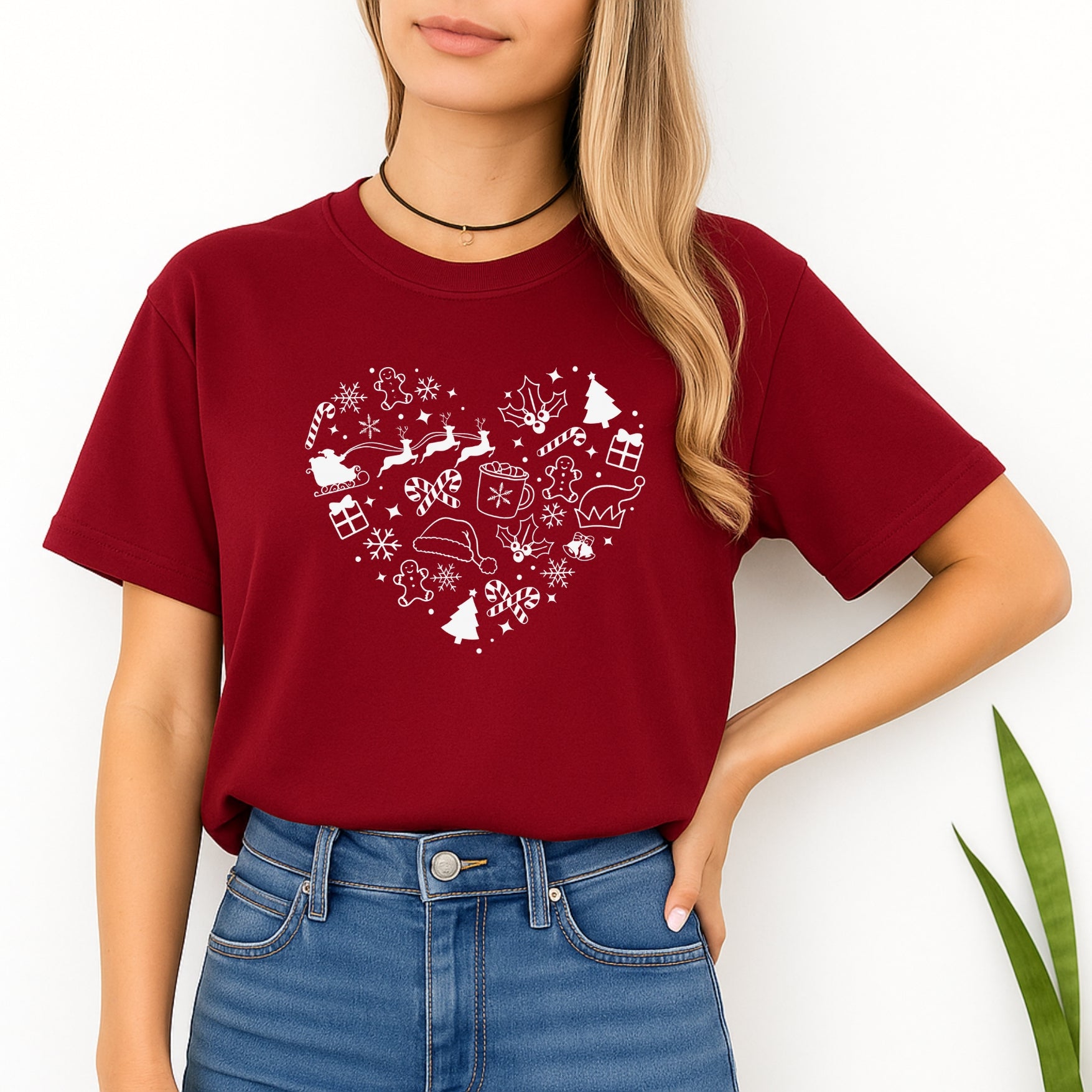 Minimalist Holiday Shirt - Festive Heart Christmas Icons