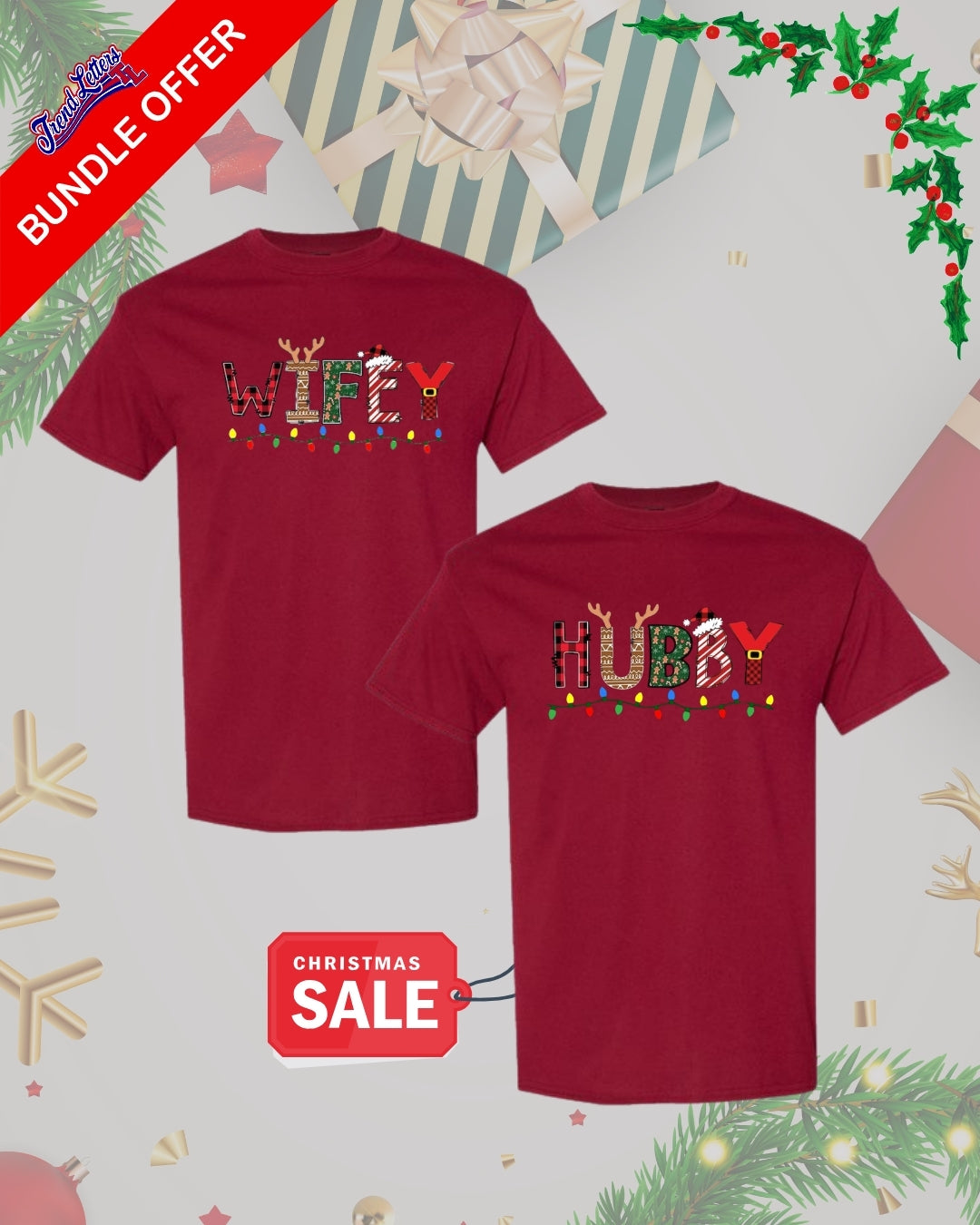Holiday Shirt - Matching Couple Christmas Clothing – Hubby & Wifey Christmas Lights Design