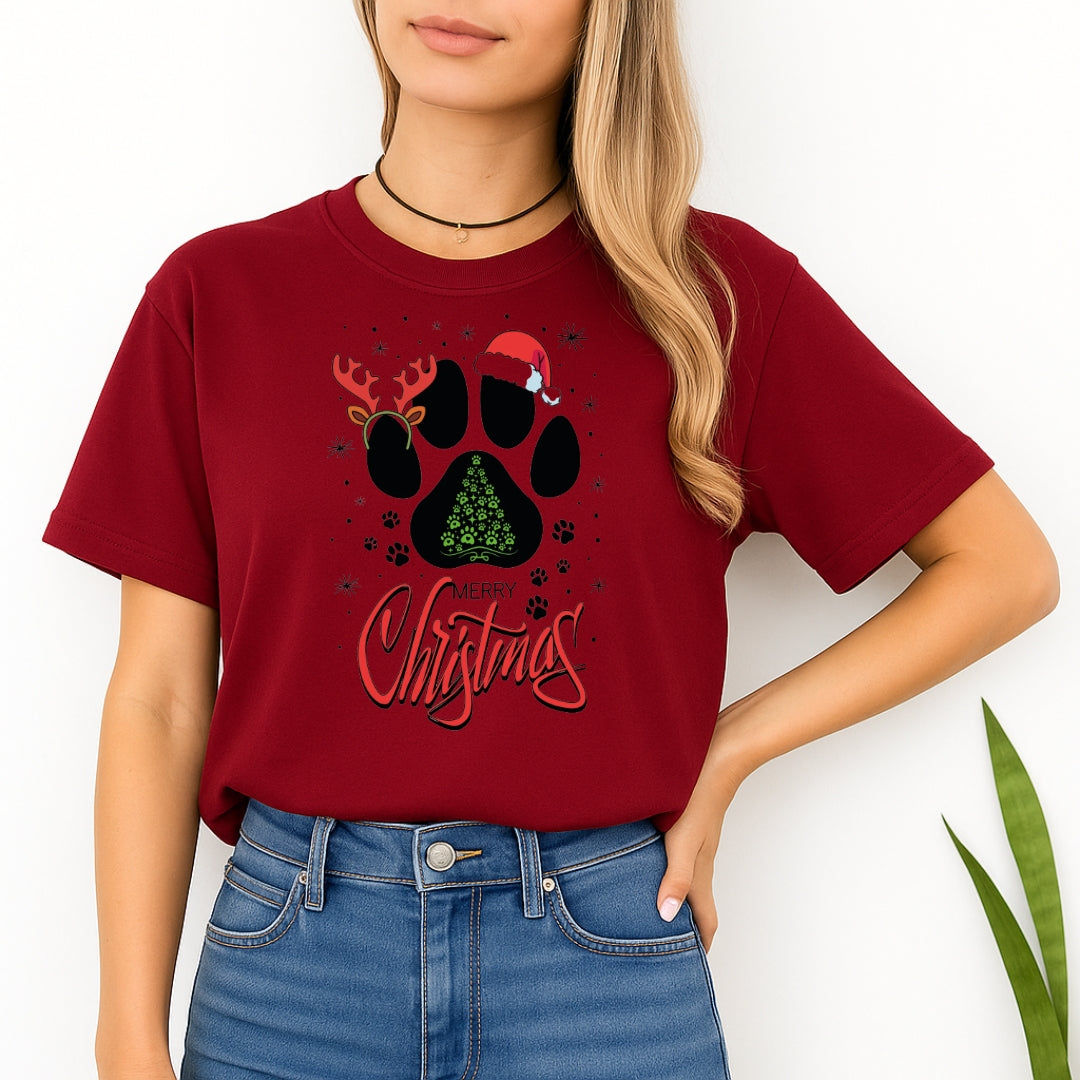 Merry & Furry Tees: Merry Christmas Paw Print Holiday Apparel – Festive Pet Lover Christmas Design