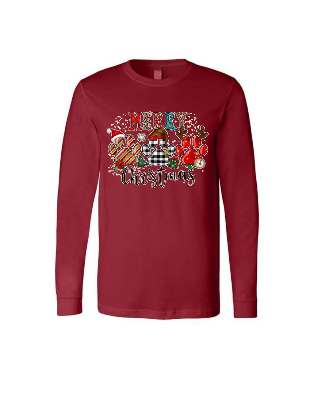 Merry Christmas Paw Print Buffalo Plaid Holiday Apparel – Cute Festive Dog Lover Design