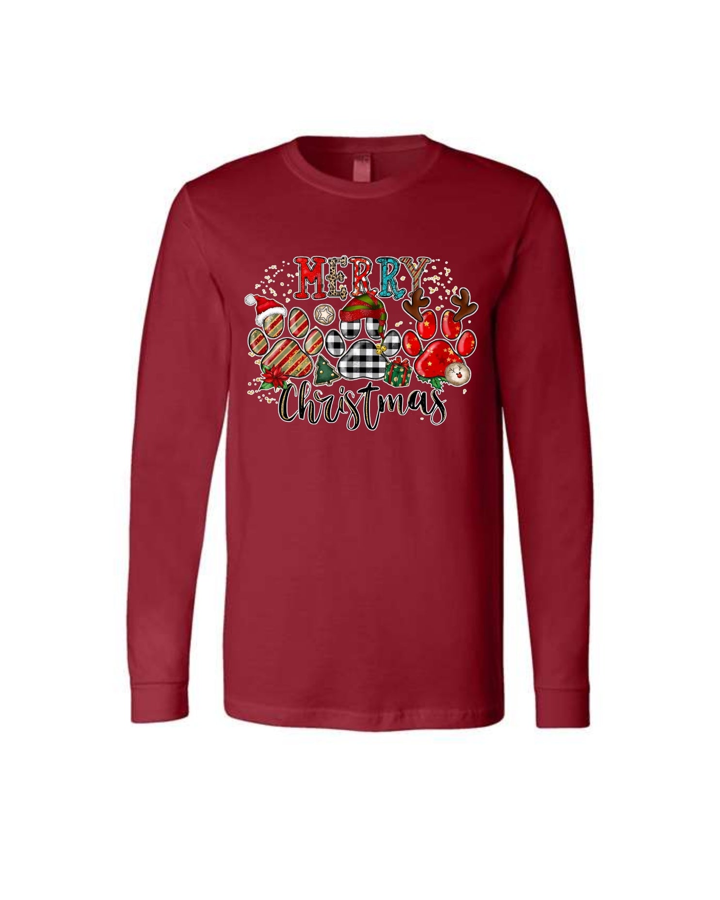 Merry Christmas Paw Print Buffalo Plaid Holiday Apparel – Cute Festive Dog Lover Design