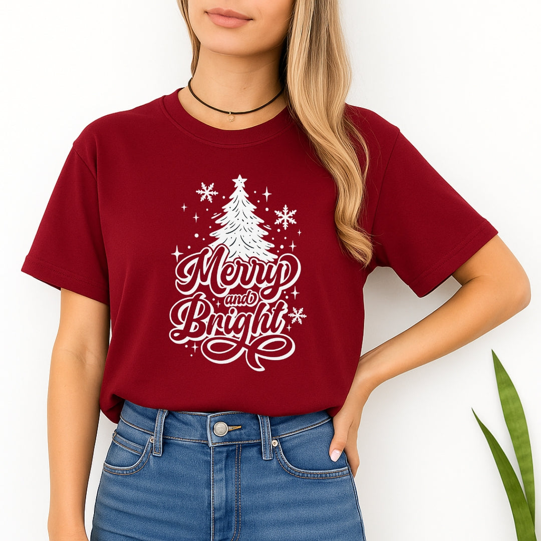 Minimalist Holiday Shirt - Merry and Bright” Christmas Tree Design