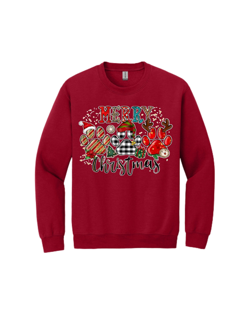 Merry Christmas Paw Print Buffalo Plaid Holiday Apparel – Cute Festive Dog Lover Design