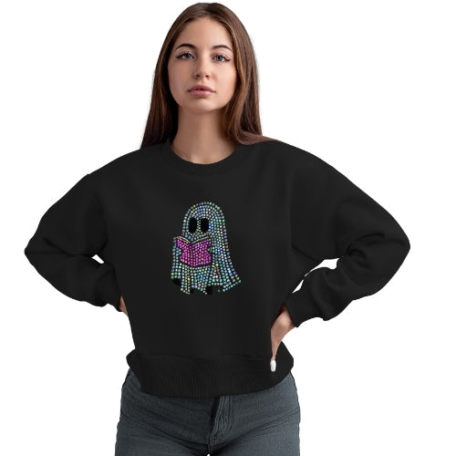 Rhinestone Book-Loving Ghost Sweatshirt