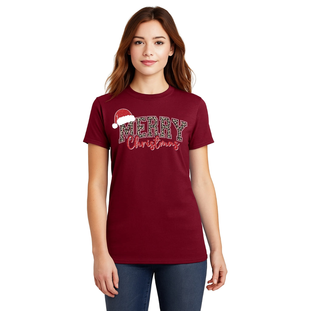 Holiday Shirt - “Merry Christmas” Leopard Santa Design