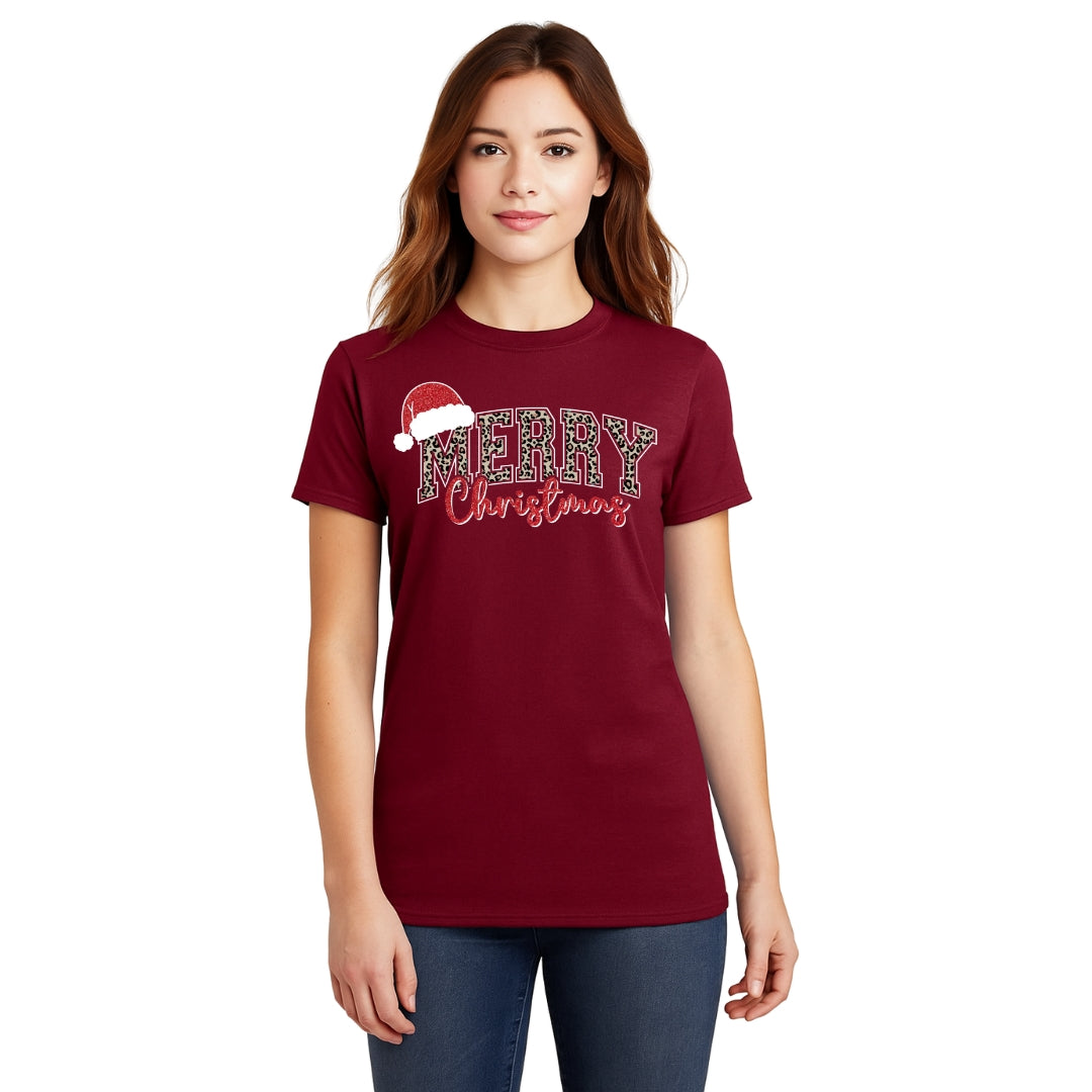 Holiday Shirt - “Merry Christmas” Leopard Santa Design