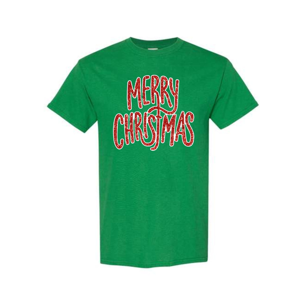 Minimalist Holiday Shirt - “Merry Christmas” Glitter Script Design