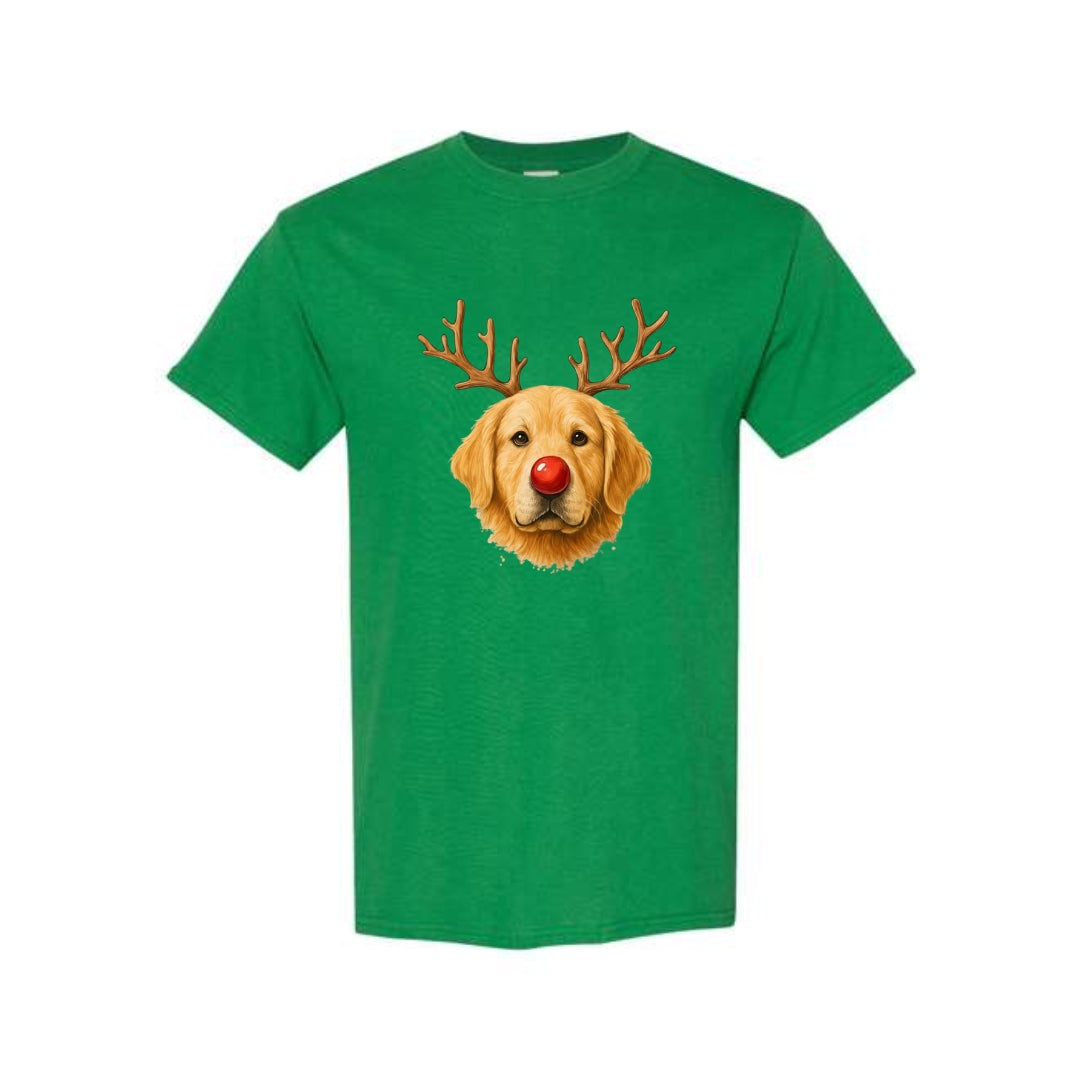 Merry & Furry Tees:Reindeer Golden Retriever Christmas Design – Cute Holiday Dog Graphic
