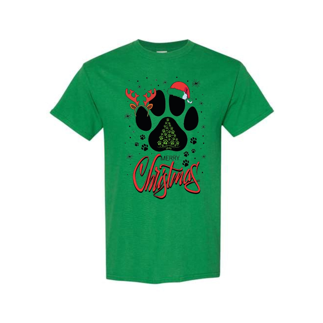 Merry & Furry Tees: Merry Christmas Paw Print Holiday Apparel – Festive Pet Lover Christmas Design