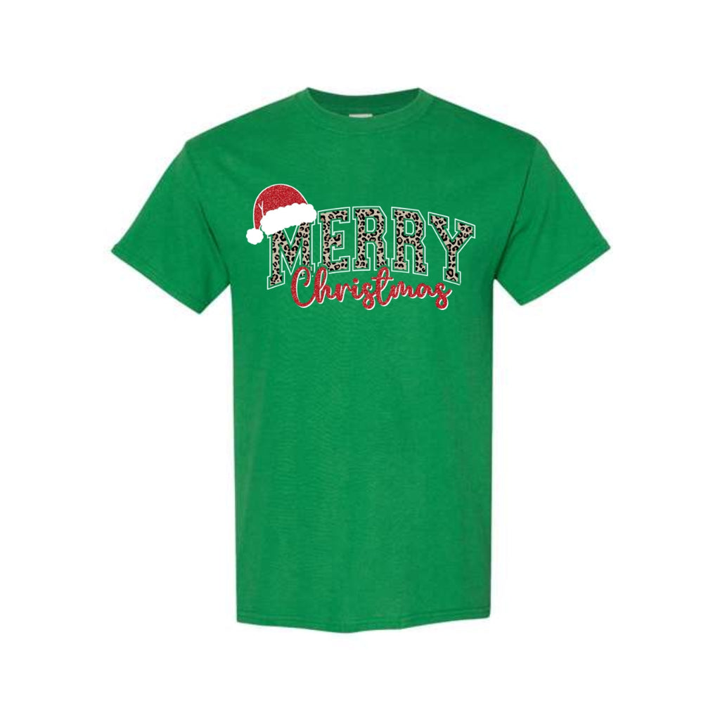 Holiday Shirt - “Merry Christmas” Leopard Santa Design