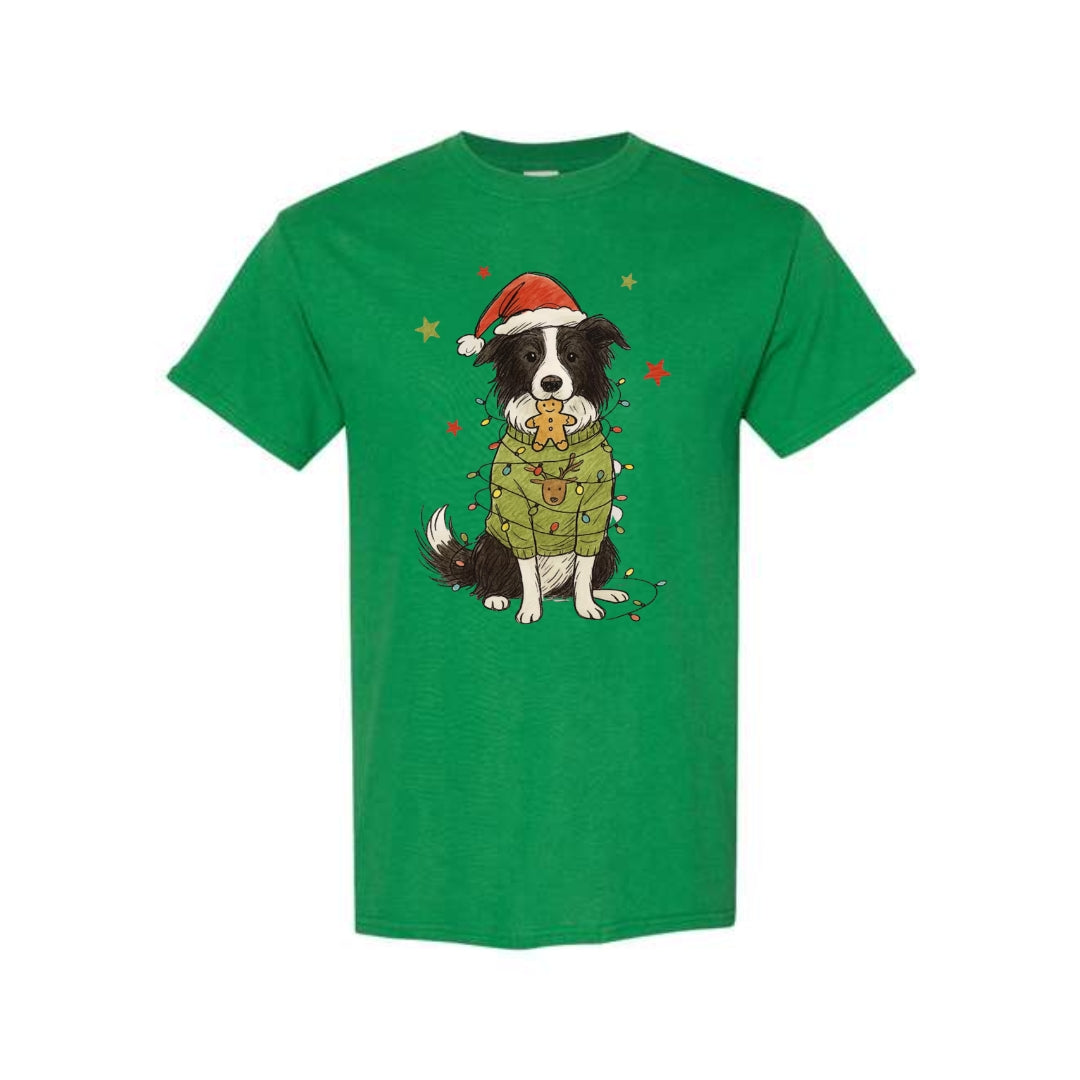 Merry & Furry Tees: Border Collie Christmas Lights Design – Cute Holiday Dog Lover Gift