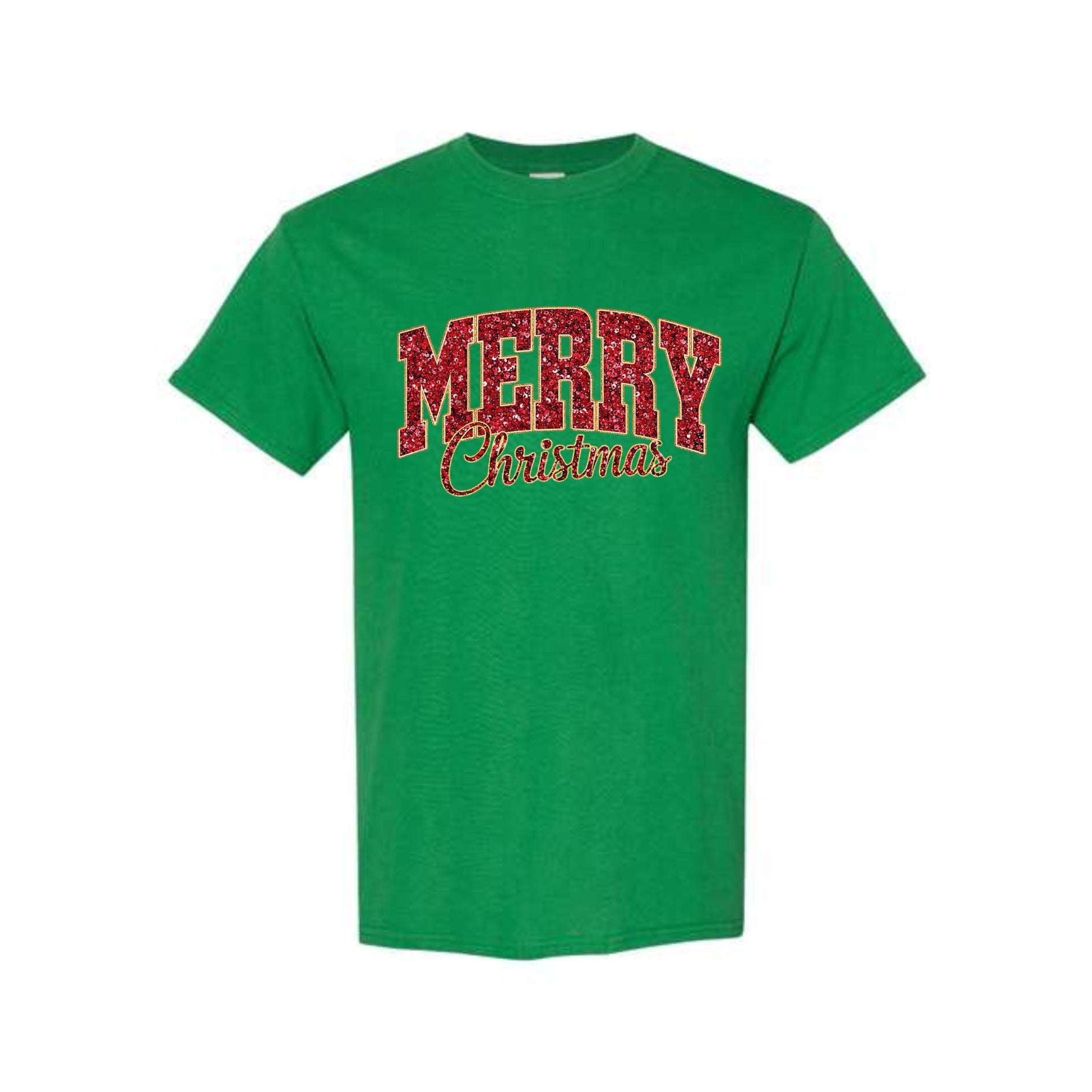 Minimalist Holiday Shirt - “Merry Christmas” Glitter Varsity Design