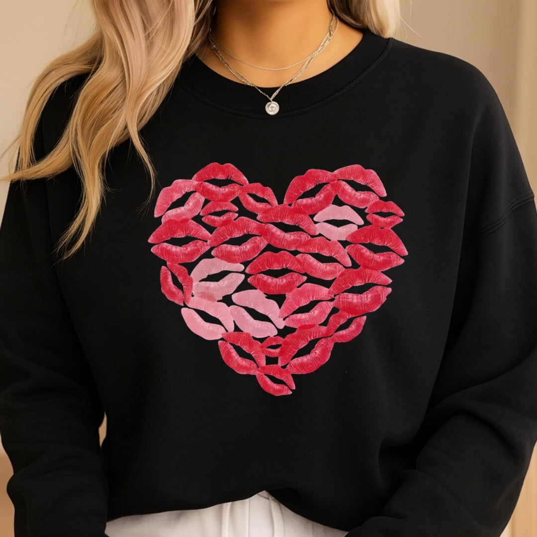 Kiss Me Valentine Heart Sweatshirt & Tee – Lip Print Love Design