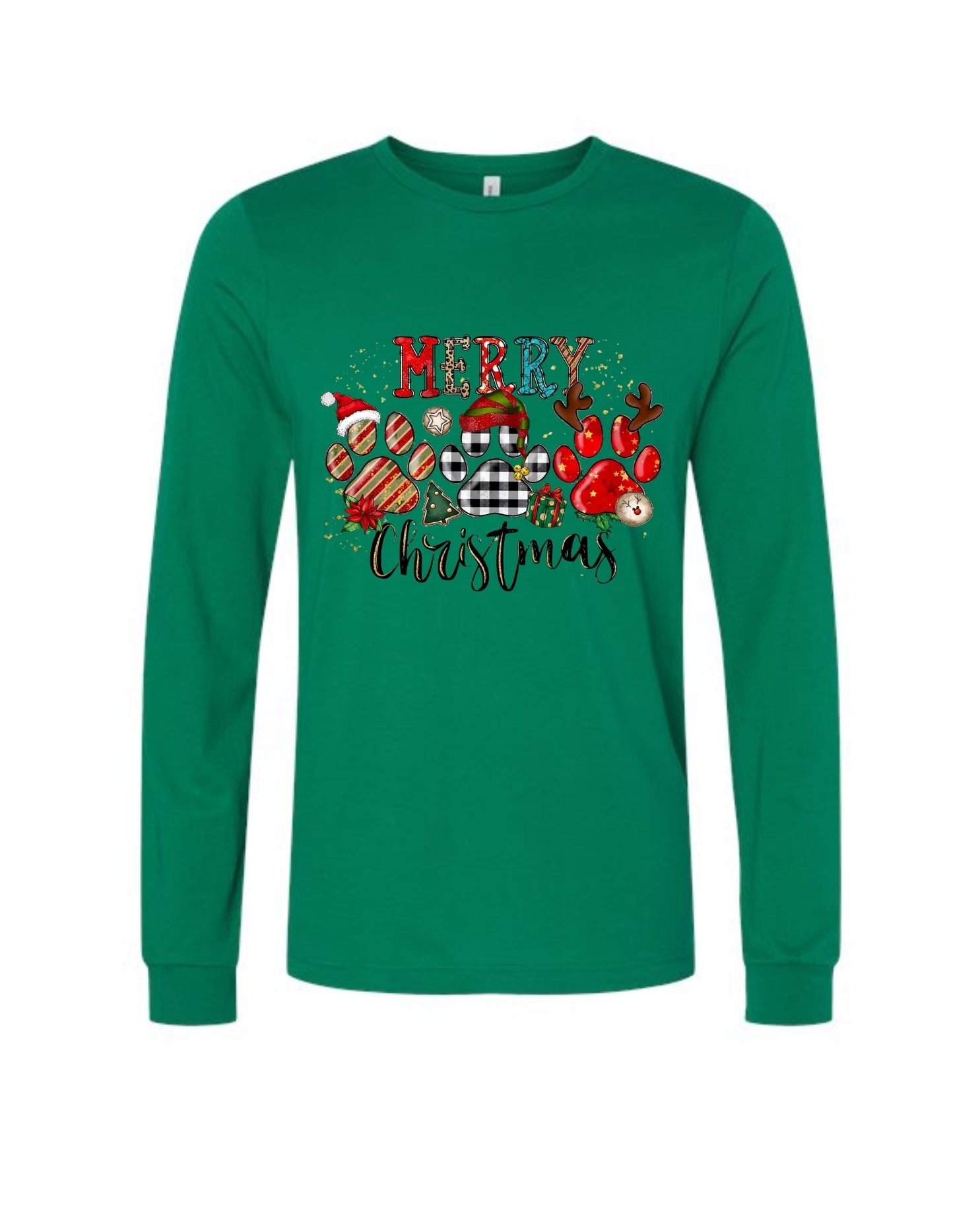 Merry Christmas Paw Print Buffalo Plaid Holiday Apparel – Cute Festive Dog Lover Design