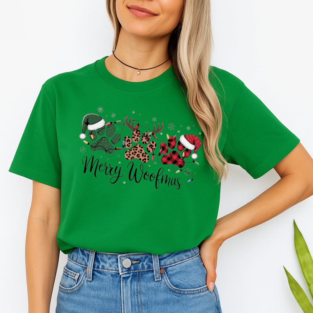 Christmas Tee for Pet Parents : Merry Woofmas Paw Print Apparel – Festive Dog Lover Christmas Gift