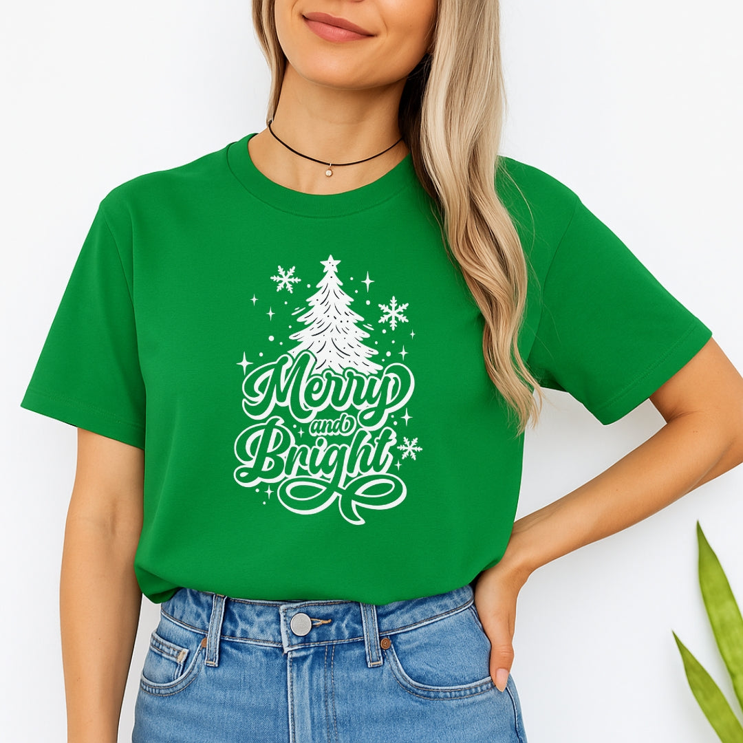 Minimalist Holiday Shirt - Merry and Bright” Christmas Tree Design