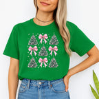 Holiday Shirt -Pink Bow Christmas Trees Graphic