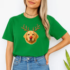 Merry & Furry Tees:Reindeer Golden Retriever Christmas Design – Cute Holiday Dog Graphic