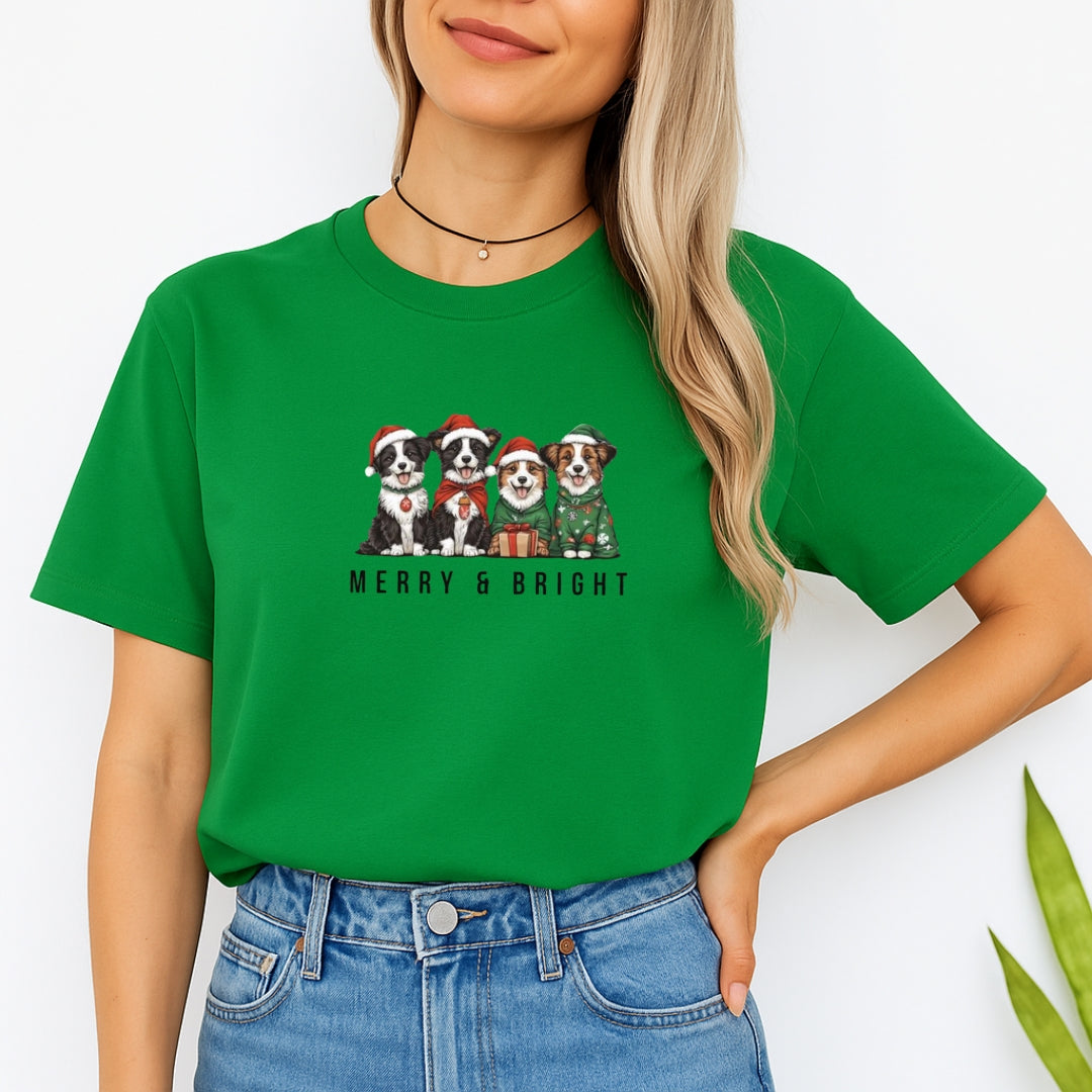 Merry & Furry Tees: Merry & Bright Border Collie Christmas Design – Festive Holiday Dog Lover Gift