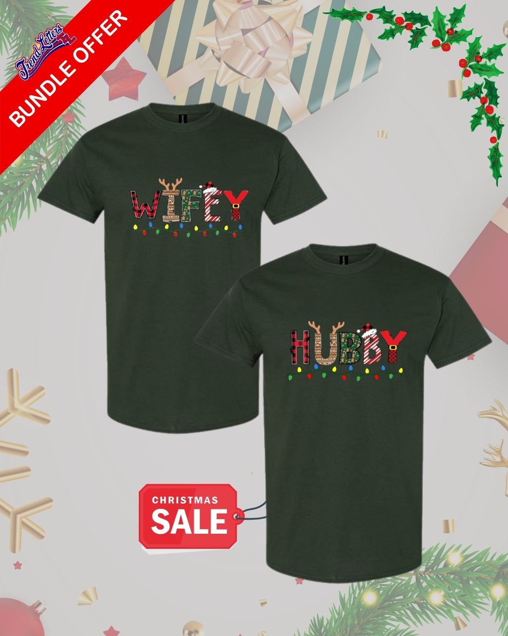 Holiday Shirt - Matching Couple Christmas Clothing – Hubby & Wifey Christmas Lights Design